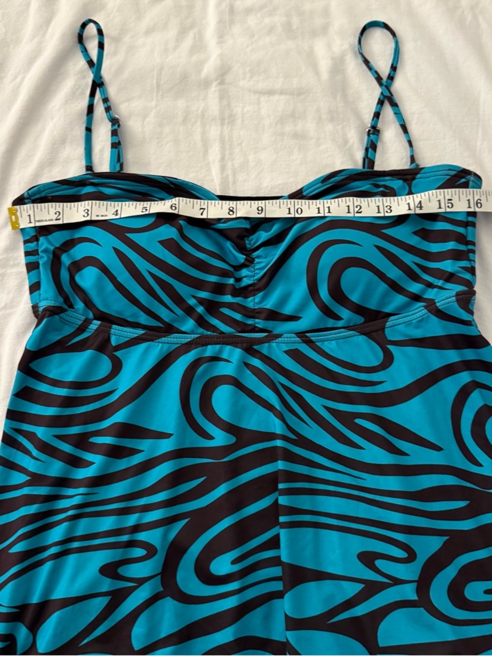 Teal/brown zebra print swim tank with adjustable straps Size 10 - Picture 2 of 6